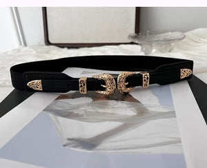 Women's Black Elastic Slim Waist Belt